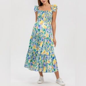 Pietro Brunelli Maternity CHLOÉ Q171 Multicolored Puff Sleeve Maxi Dress Size M